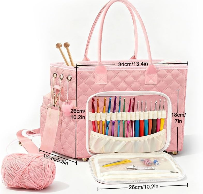 VERONLY Yarn Bag and Crochet Tote, Yarn Holder for Crocheting, Crochet Accessories, Suppliers, Needles with Zipper Closure, Mother's Day Gift (Pink) - Image 3